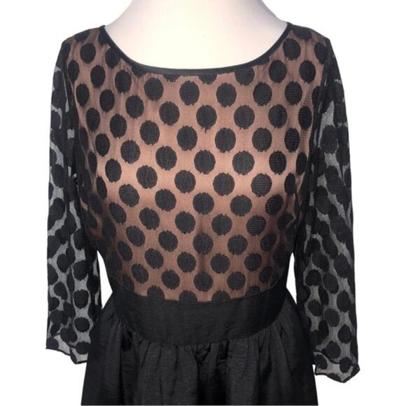 Eliza J Mesh Bodice Illusion Sleeve Fit and Flare Dress Black 10 EUC - Picture 4 of 11